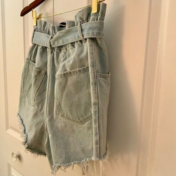 Vervet Paperbag Belted Denim Shorts Light Wash Elastic Waist Medium - Picture 9 of 12